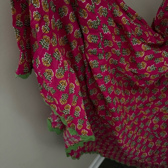 LEA 100% Cotton Plus Size Pink Floral Puff Sleeve Tiered Smocked Maxi Dress - Picture 8 of 12